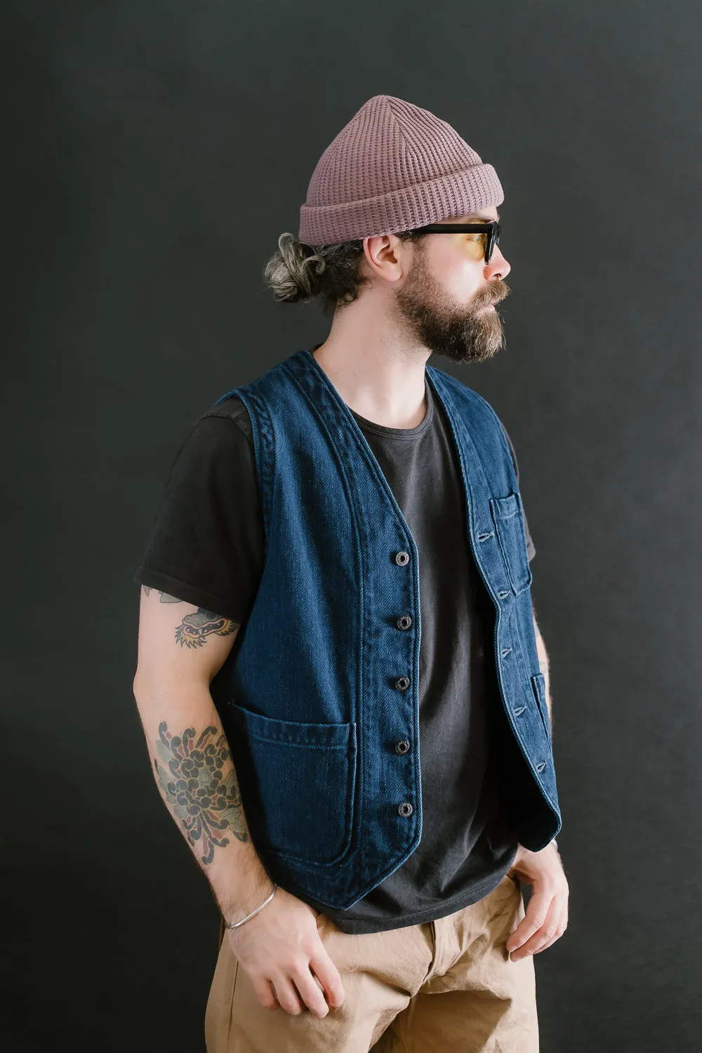 05100-3x3IDT - Twill Bio-Wash Vest - Indigo