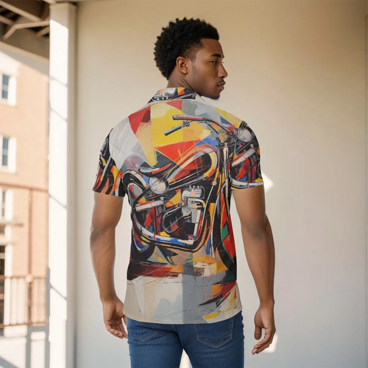 All-Over Print Men's Shirt J 26 motorcycle print