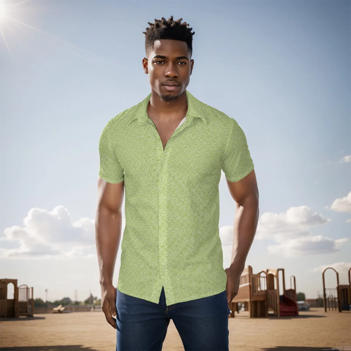 All-Over Print Men's Shirt J 44 green print