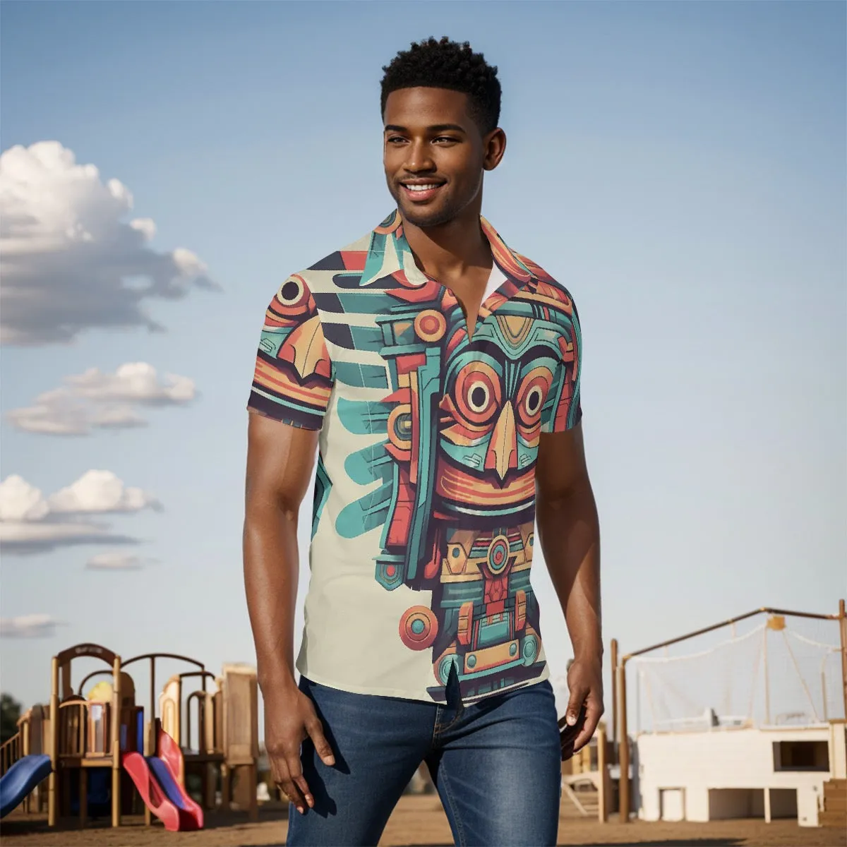 All-Over Print Men's Shirt j5 tiki print