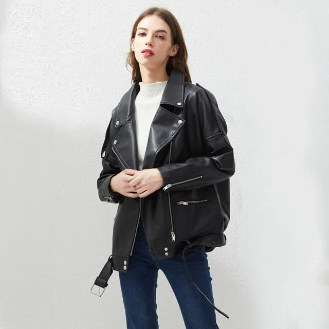 Ashore Shop Women's Faux Leather Biker Jacket