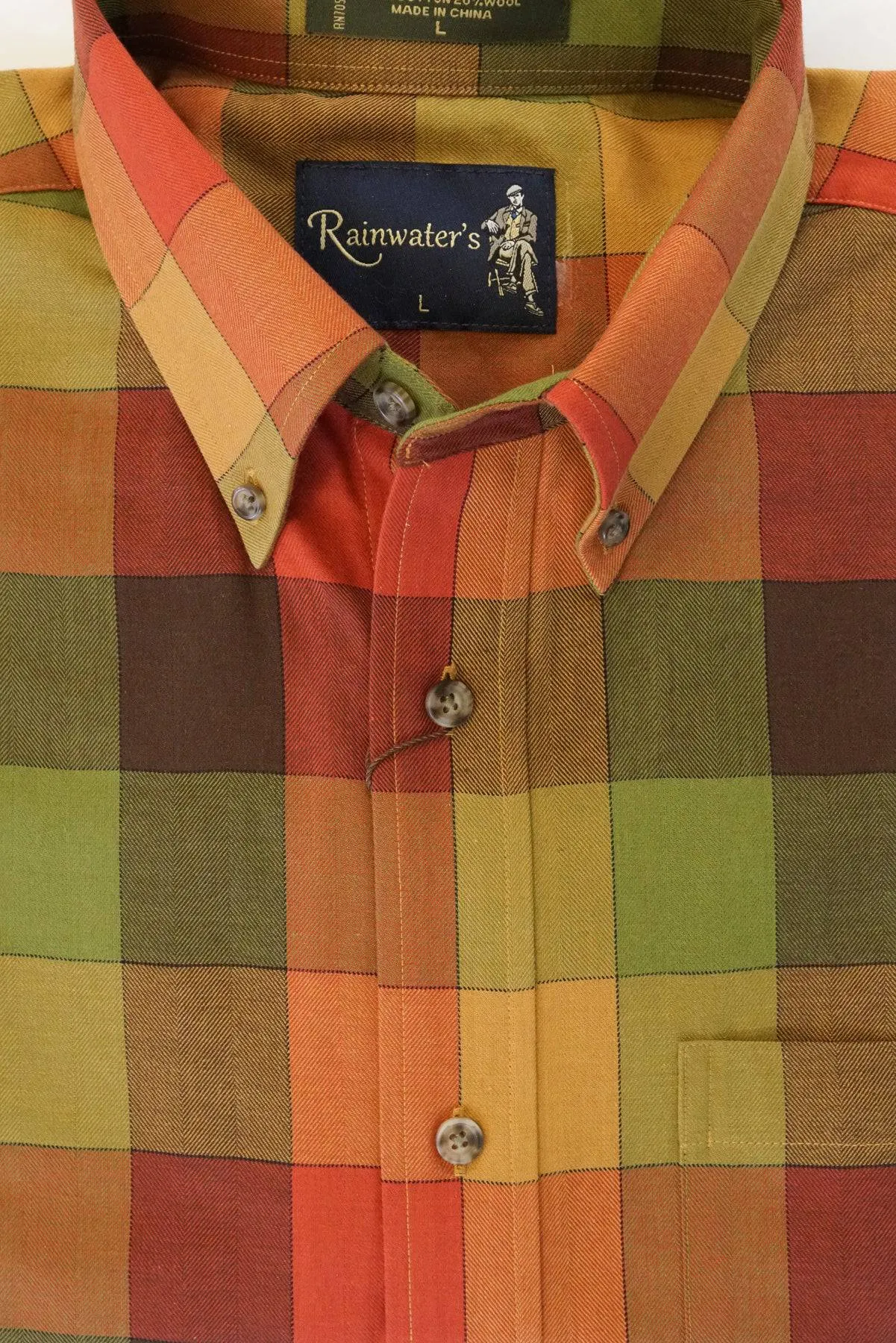 Autumn Colors Plaid Button Down in Cotton & Wool by Rainwater's