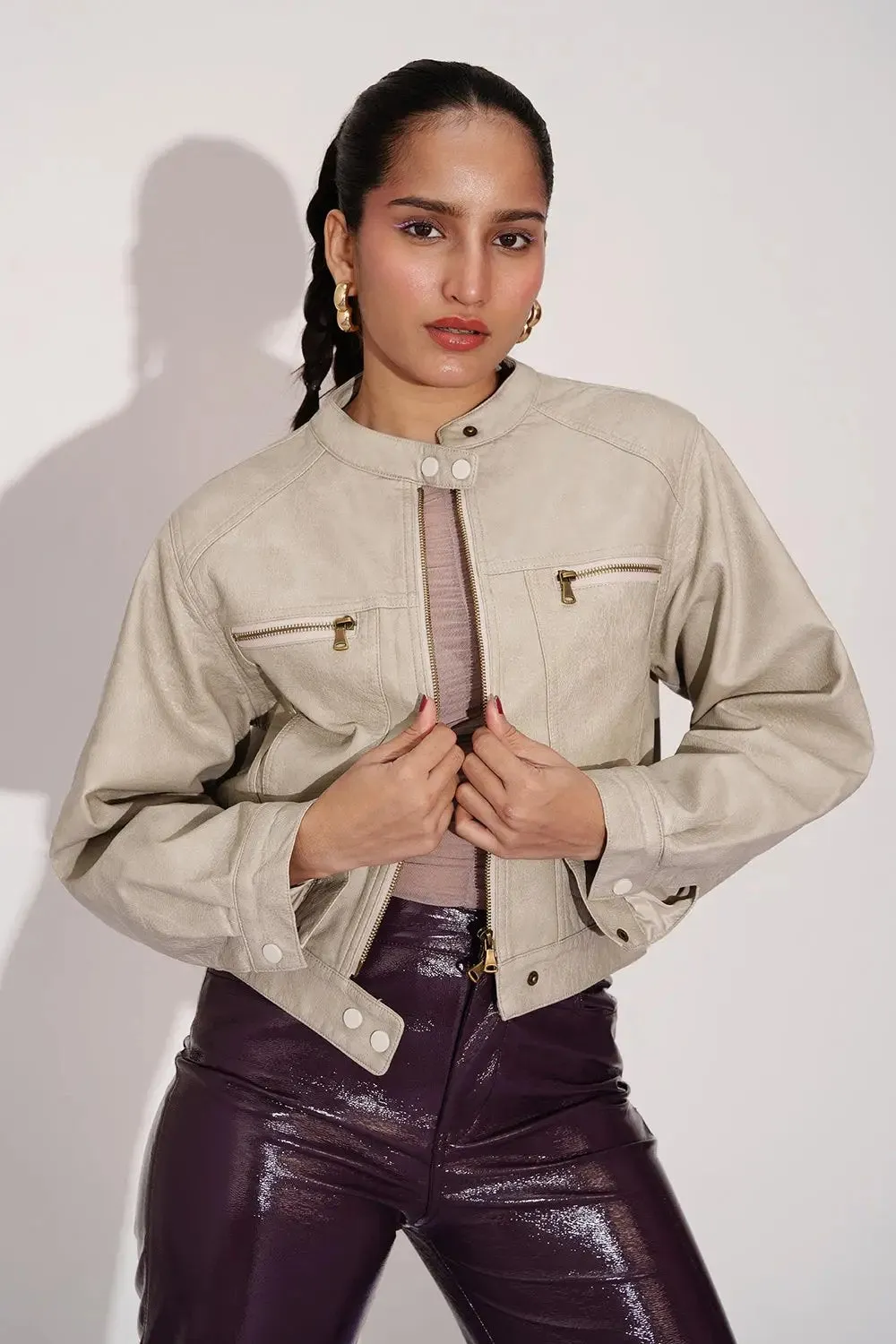 Beige Bliss Women's Biker Jacket