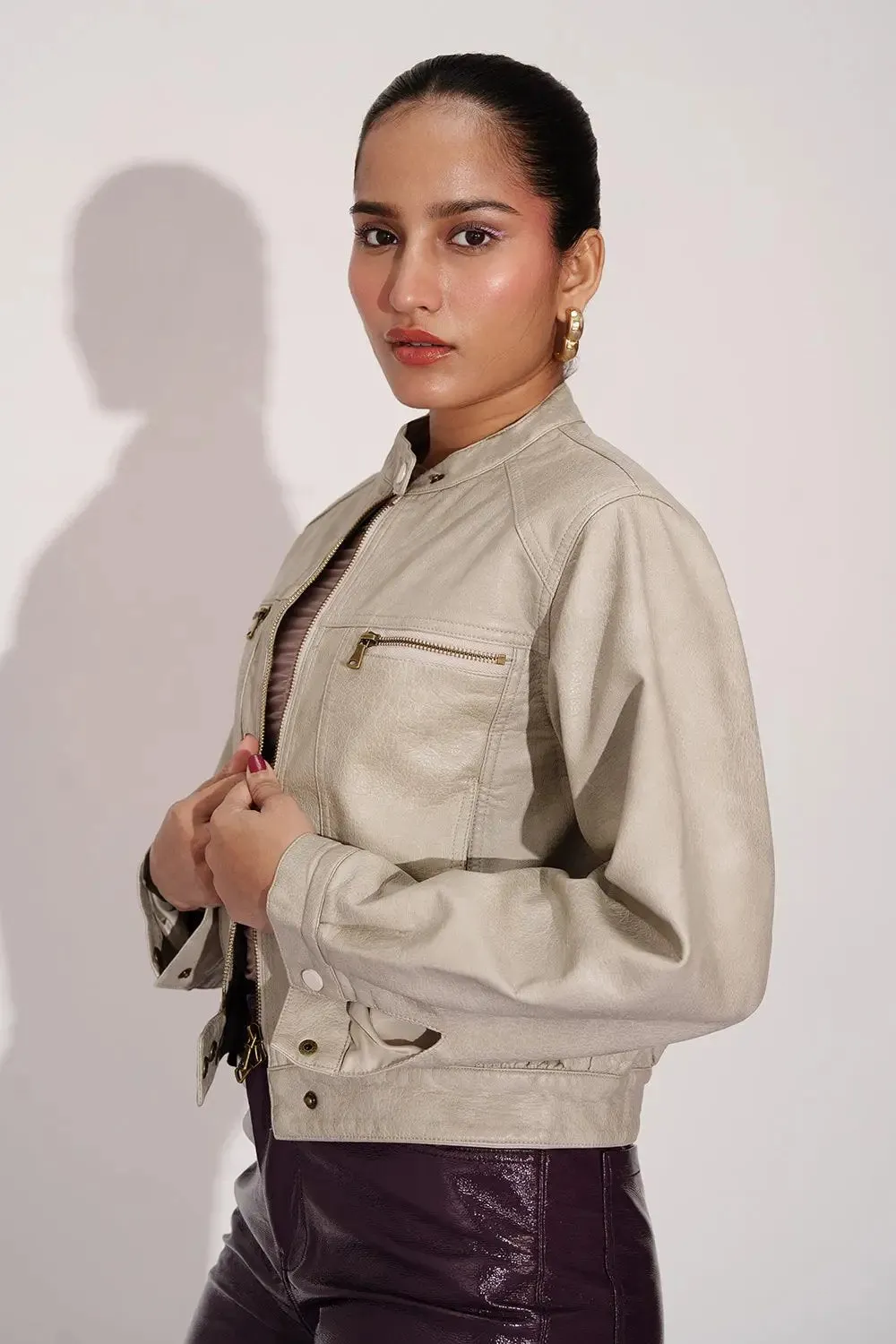 Beige Bliss Women's Biker Jacket