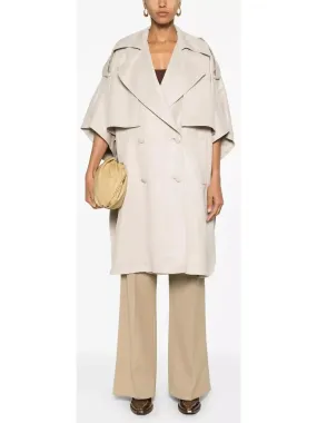 Beige Double-Breasted Short-Sleeve Cape Trench Coat