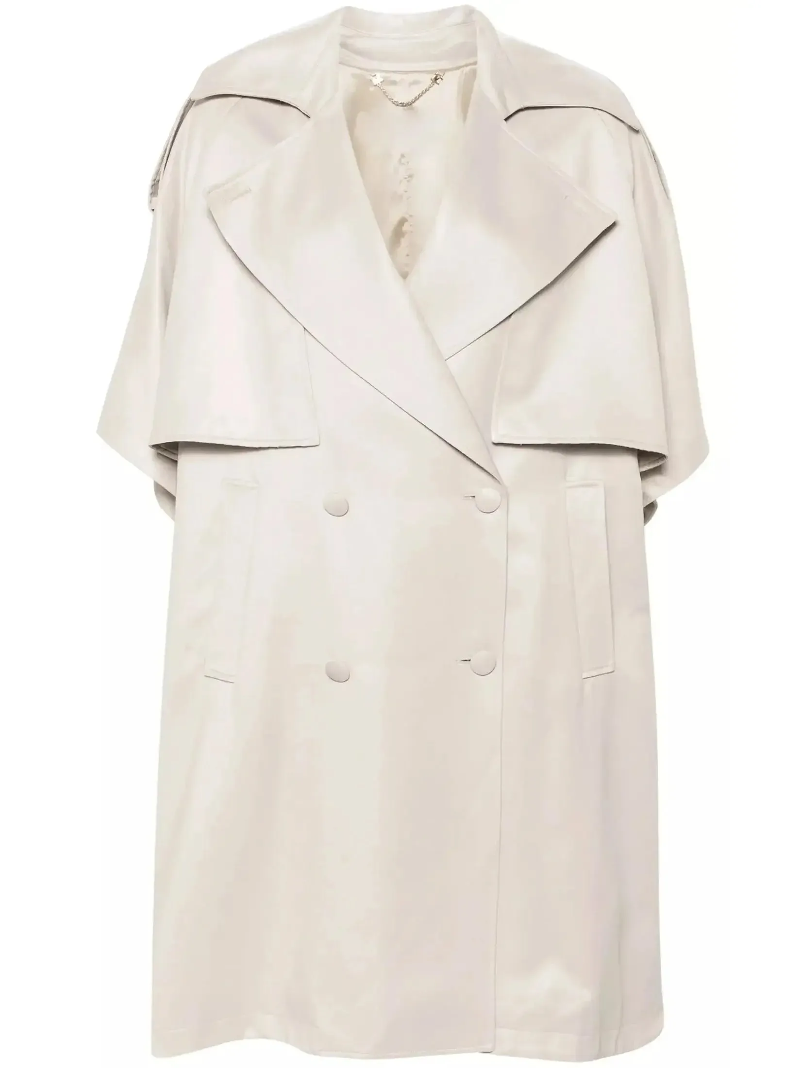 Beige Double-Breasted Short-Sleeve Cape Trench Coat