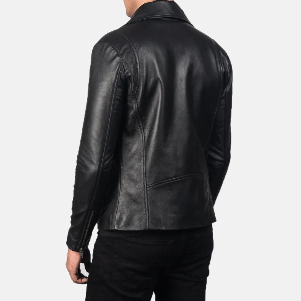 BIKER-1452 MUSH Black Leather Biker Jacket