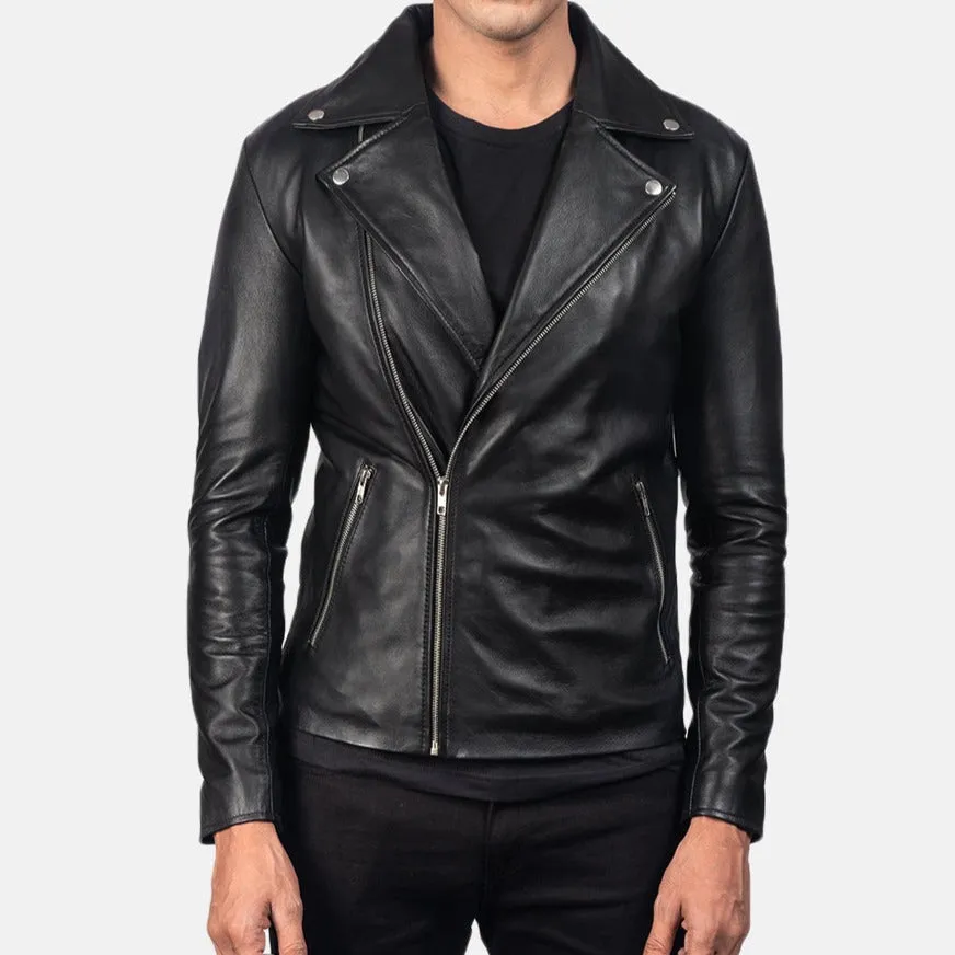 BIKER-1452 MUSH Black Leather Biker Jacket