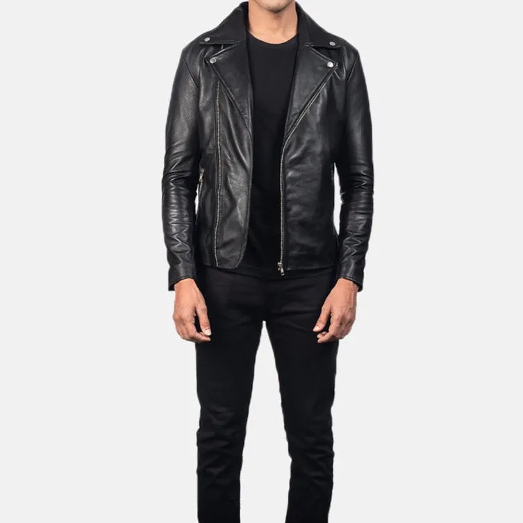 BIKER-1452 MUSH Black Leather Biker Jacket