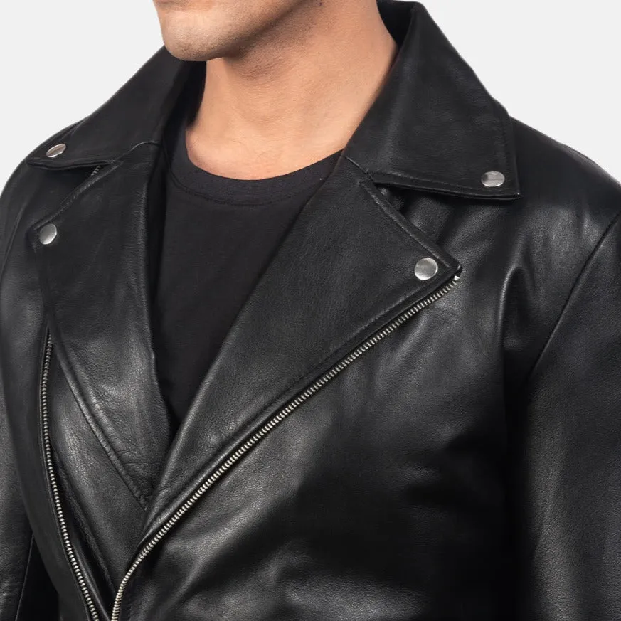 BIKER-1452 MUSH Black Leather Biker Jacket