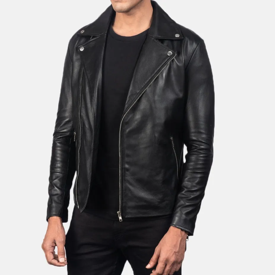 BIKER-1452 MUSH Black Leather Biker Jacket