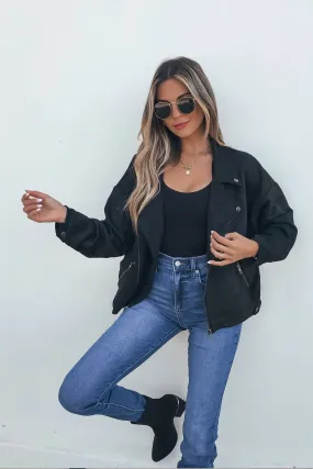 Black Faux Suede Biker Jacket