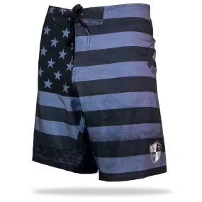 Board Shorts | Blackout American Flag | Silver SA Shield