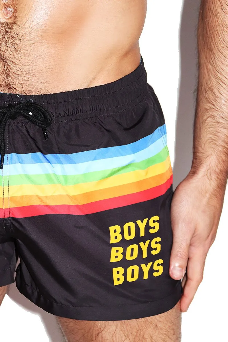 Boys Rainbow Board Shorts-Black