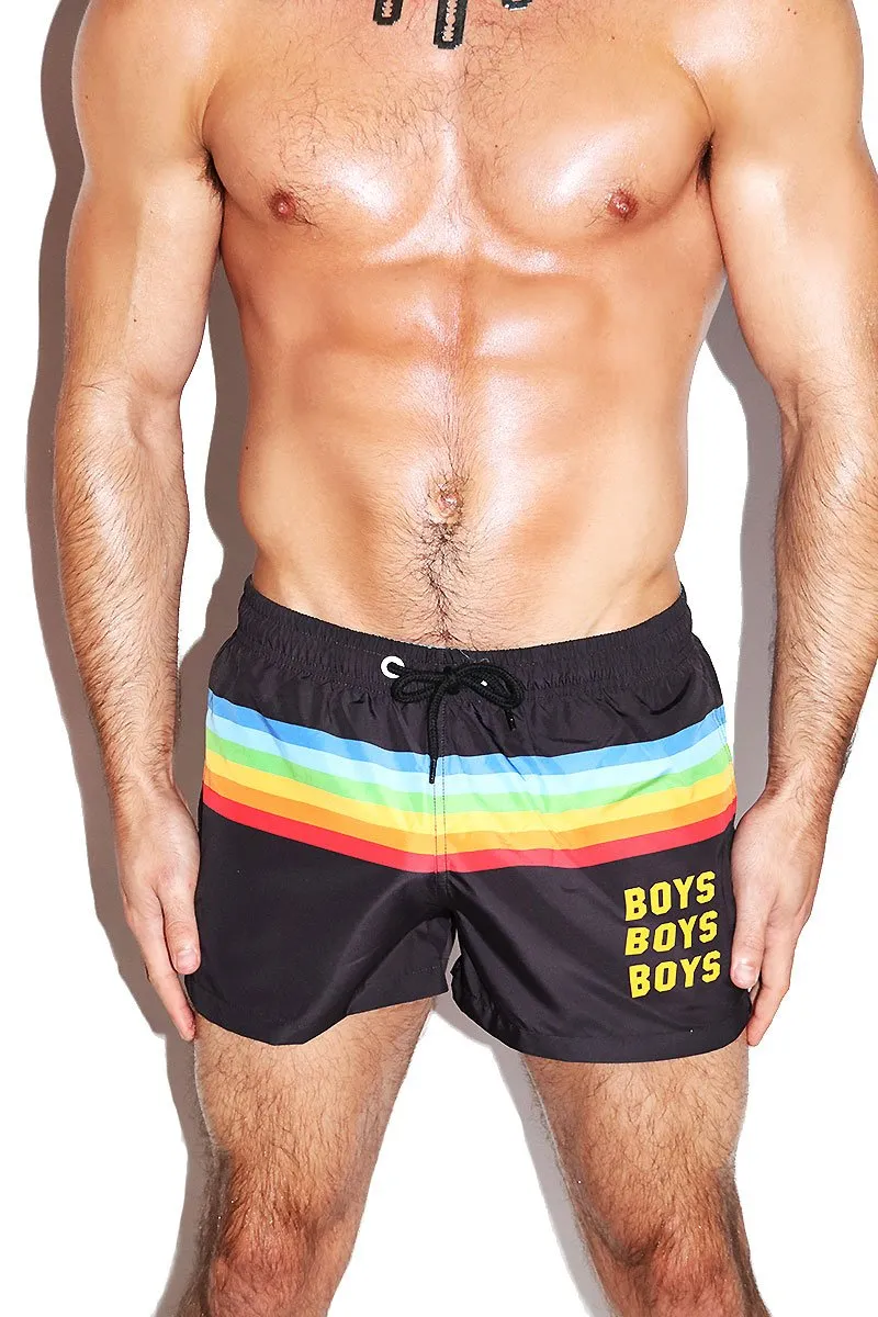 Boys Rainbow Board Shorts-Black