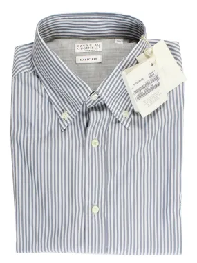 Brunello Cucinelli Shirt White Gray Stripes Button Down Collar M SALE