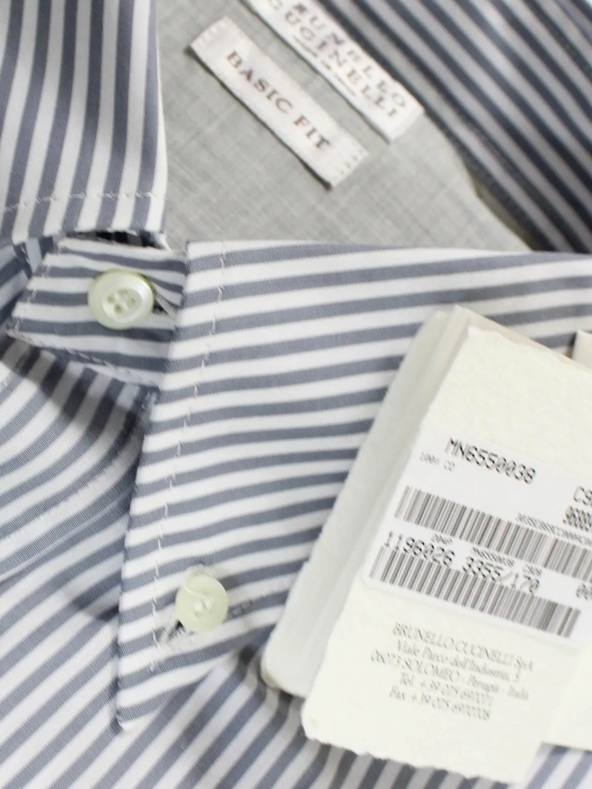 Brunello Cucinelli Shirt White Gray Stripes Button Down Collar M SALE