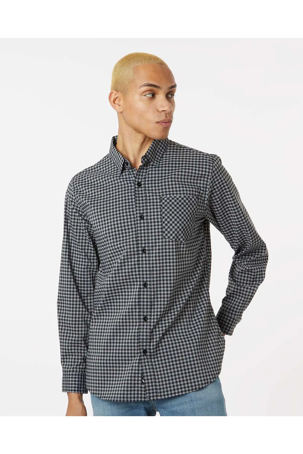 Burnside Mens Burn Long Sleeve Button Down Shirt - Grey/Black