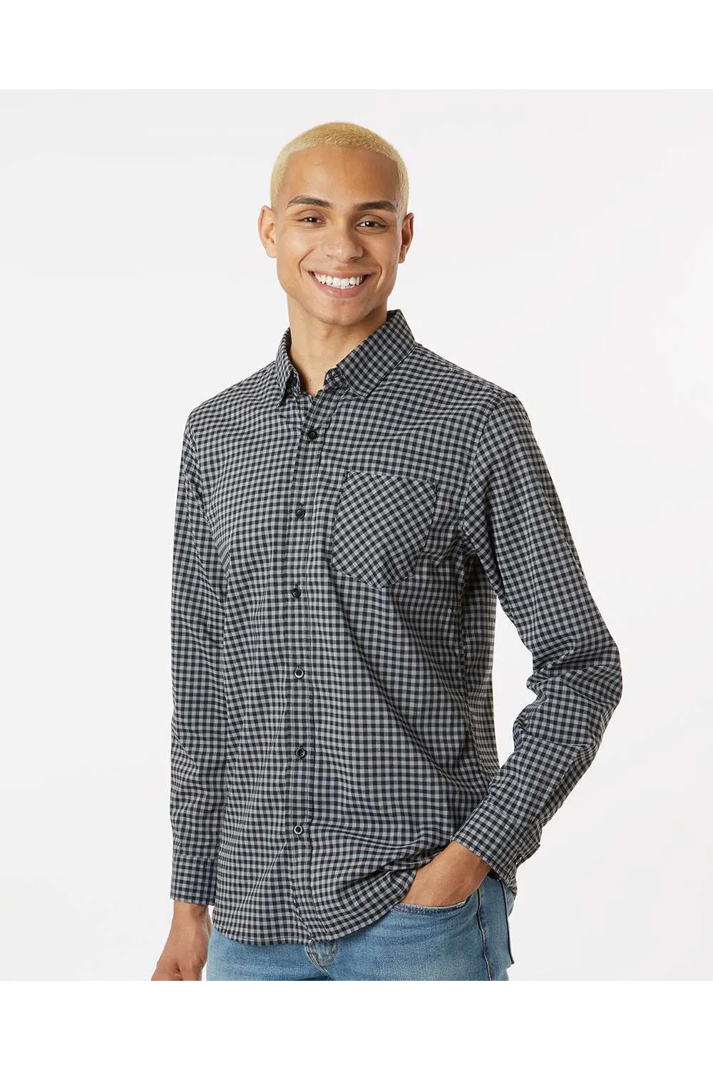 Burnside Mens Burn Long Sleeve Button Down Shirt - Grey/Black