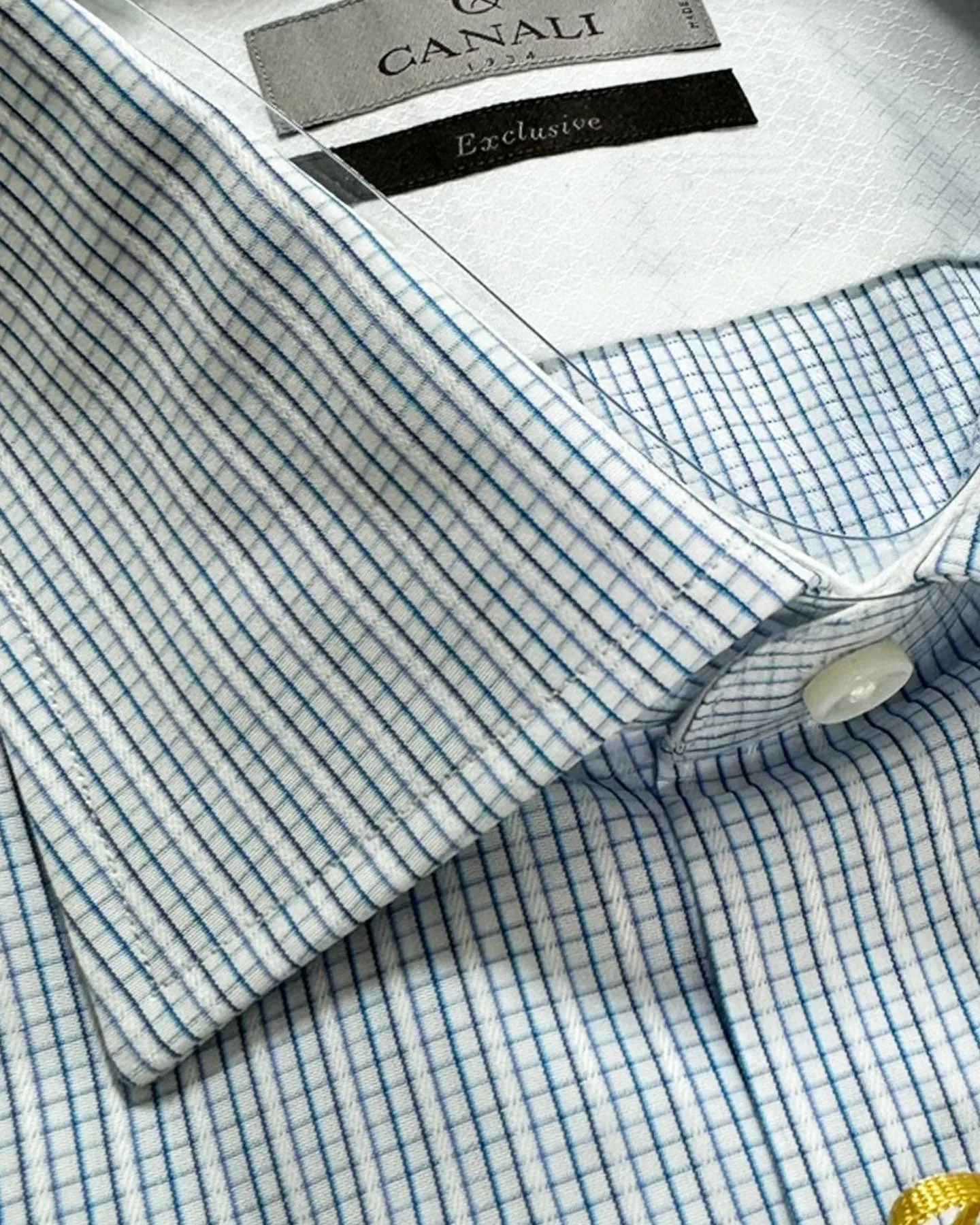 Canali Dress Shirt White Aqua Blue Check - Exclusive Collection 41 - 16