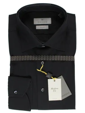 Canali Shirt Black Stretch - Modern Fit 44 -17 1/2 SALE