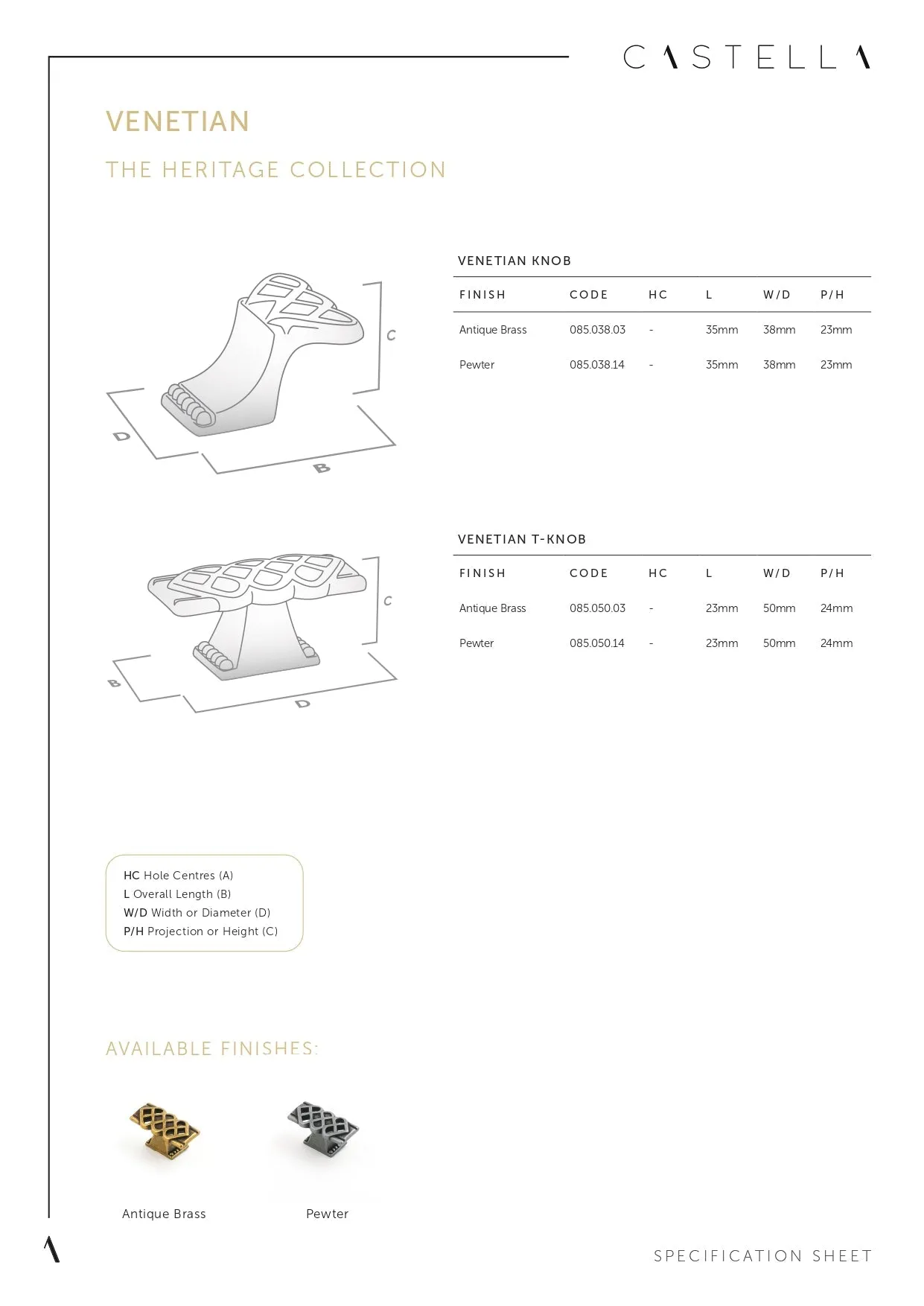 CASTELLA VENETIAN CABINET DOUBLE HOOK 86MM