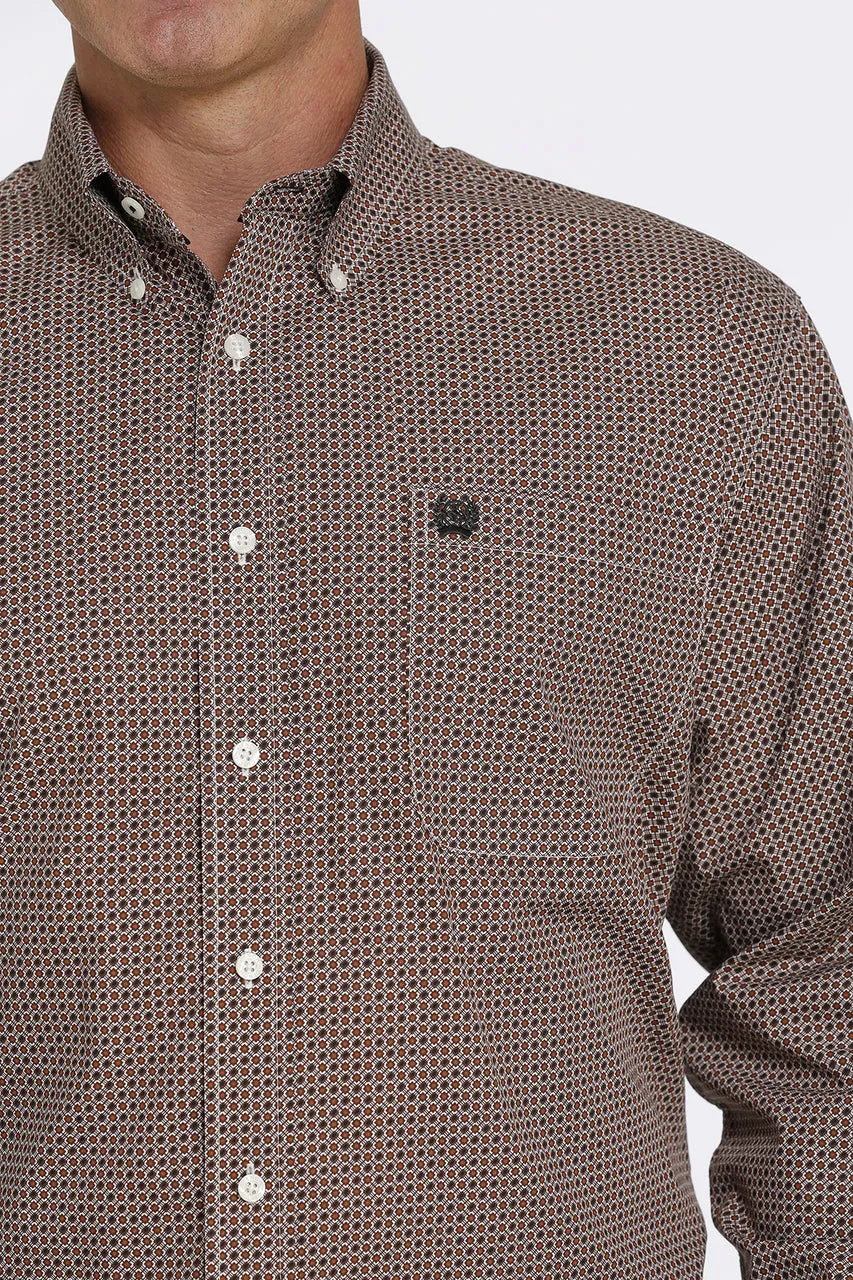 Cinch Cream Weave Print Long Sleeve Button-Down