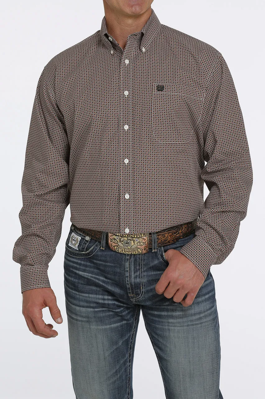 Cinch Cream Weave Print Long Sleeve Button-Down