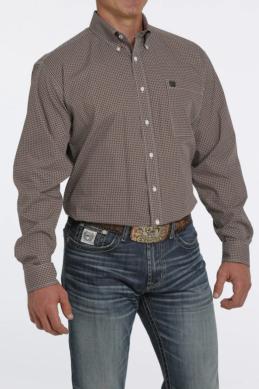 Cinch Cream Weave Print Long Sleeve Button-Down