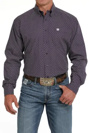 Cinch Mens Plain Weave Print Button-Down Shirt - Purple MTW1105638