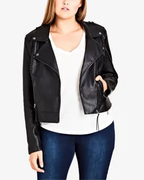 City Chic Women's Trendy Plus Size Biker Jacket Black Size Petite Small | Black