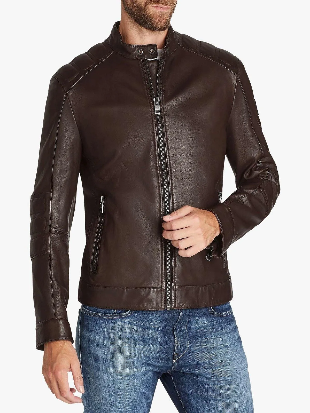 Classic Vintage Brown Leather Biker Jacket for Men