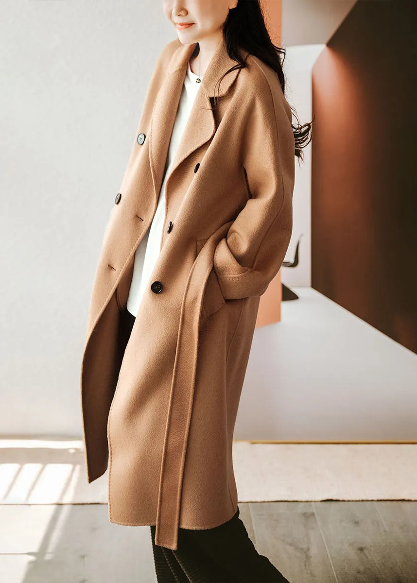 Classy Light Camel Double Breast Oversized Woolen Trench Coats Winter