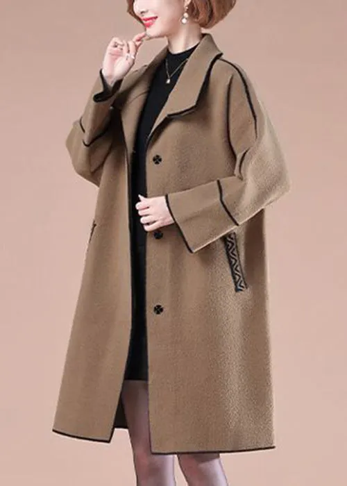 Coffee Patchwork Woolen Trench Coats Oversized Winter LY9427