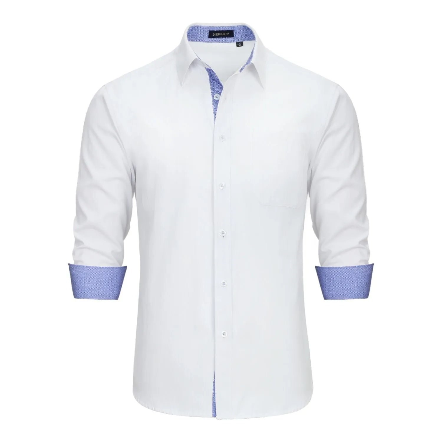 Contrast Color Men's Dress Shirt with Pocket - WHITE/BLUE