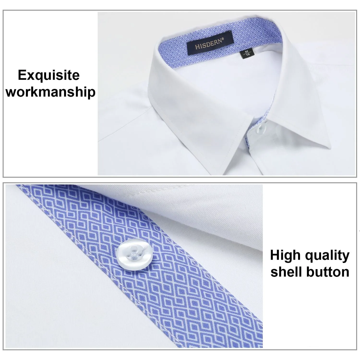 Contrast Color Men's Dress Shirt with Pocket - WHITE/BLUE