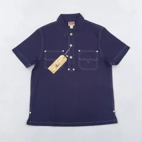 Cotton Linen Half Button Down Shirts with Indigo Vintage Short Sleeves