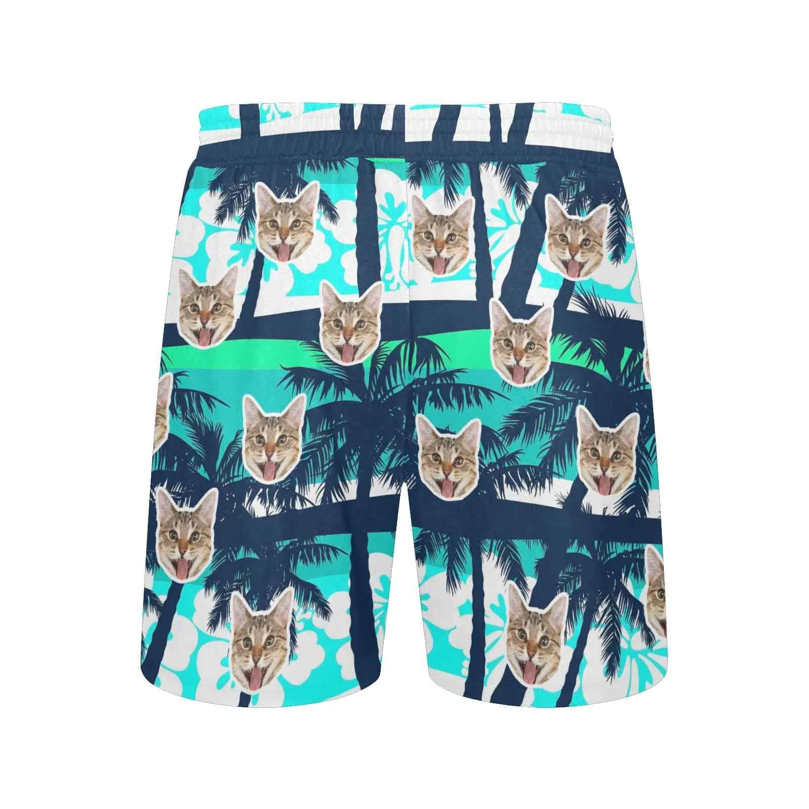 Custom Face Coconut Trees Men's Quick Dry Swim Shorts Men's Print Cat Face Personalized Swim Trunks