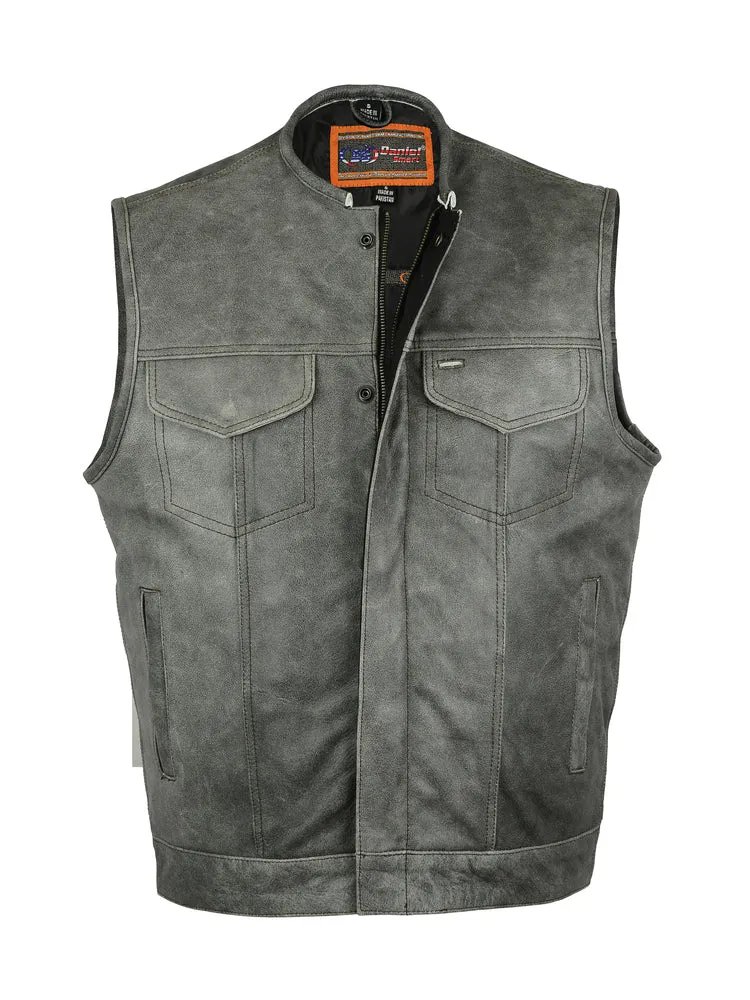 DS191V Men's Collarless Gray Leather Vest