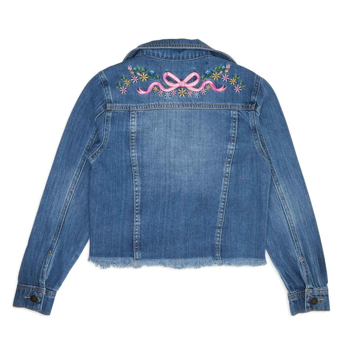 EMBROIDERED BOW DARK WASH DENIM JACKET