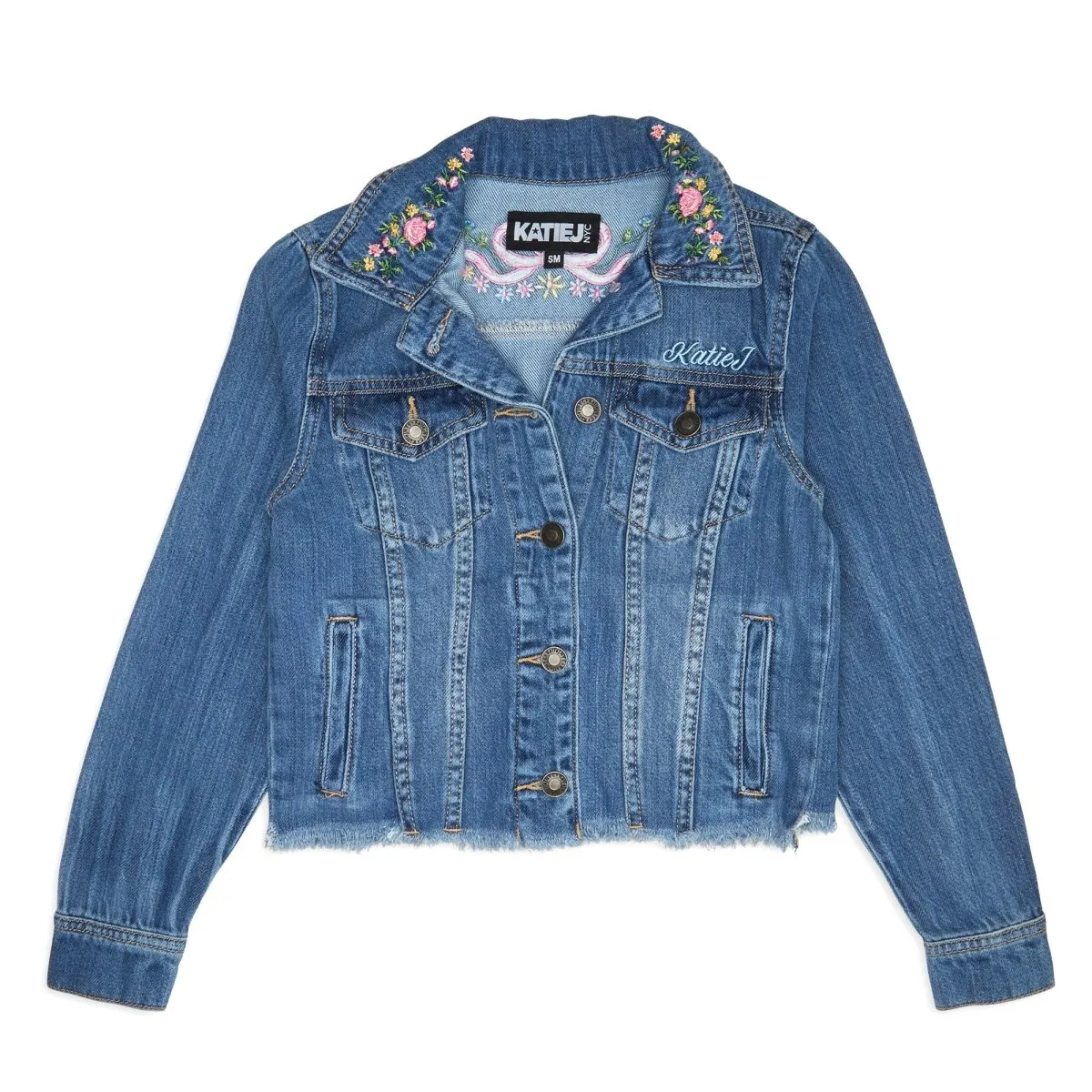 EMBROIDERED BOW DARK WASH DENIM JACKET