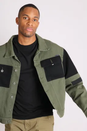 Faro Oversized Black & Khaki Contrast Utility Denim Jacket