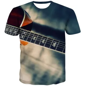 Guitar T shirts Men Music T-shirts 3d Wooden Tshirts Casual Metal T shirts Funny