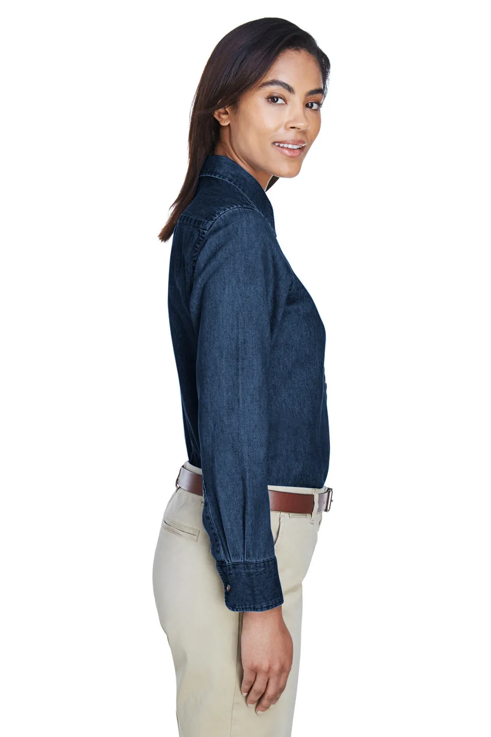 Harriton Womens Denim Long Sleeve Button Down Shirt - Dark Denim