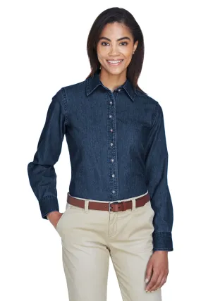 Harriton Womens Denim Long Sleeve Button Down Shirt - Dark Denim