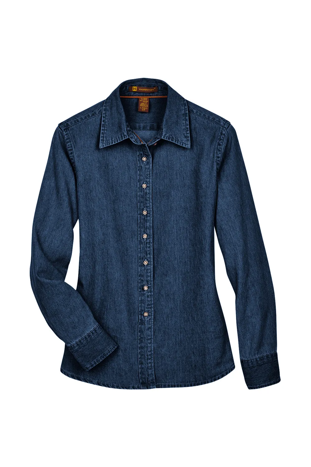 Harriton Womens Denim Long Sleeve Button Down Shirt - Dark Denim