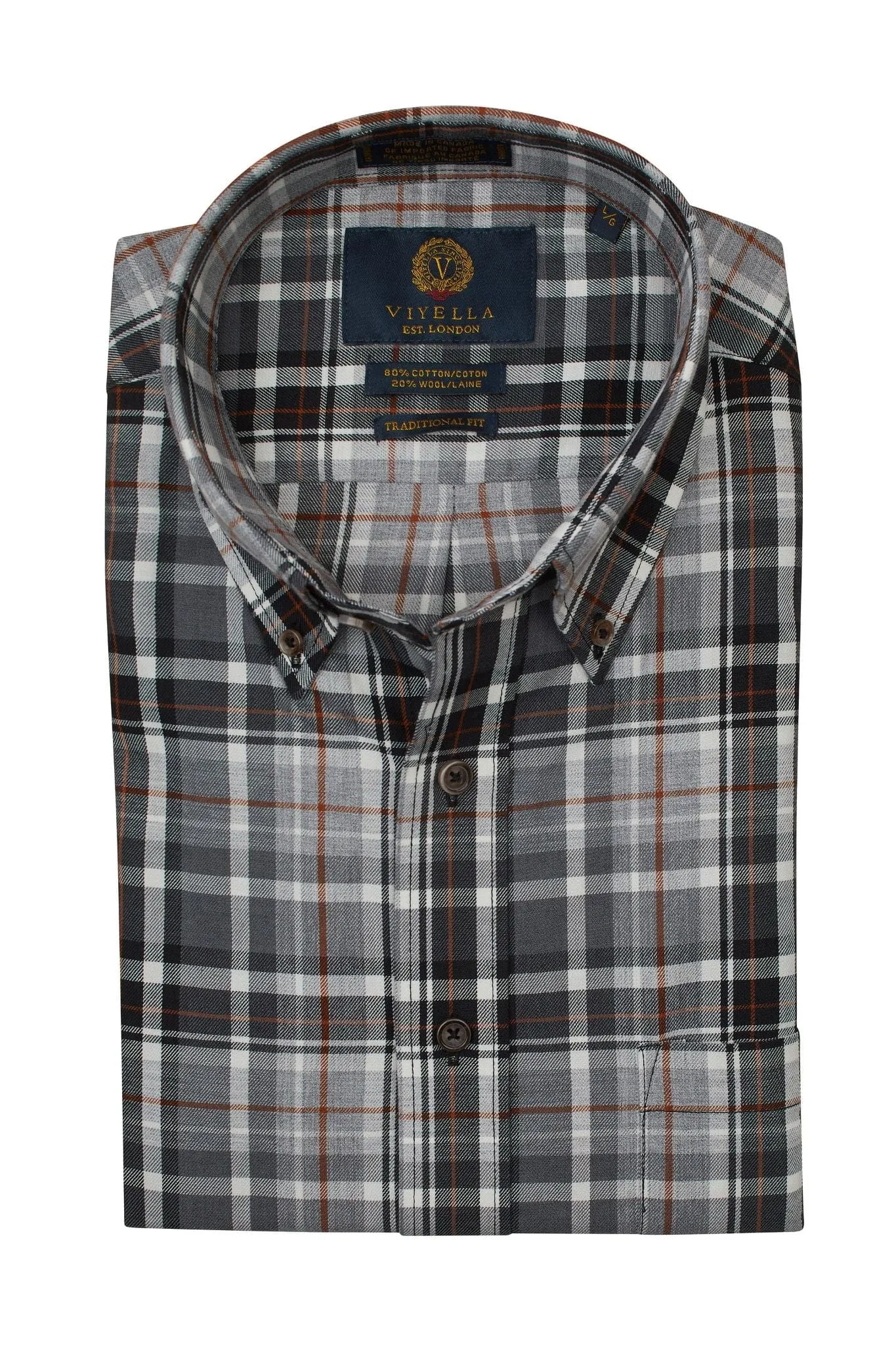 Heather Grey Plaid Men's Cotton & Wool Long Sleeve Button Down Shirts