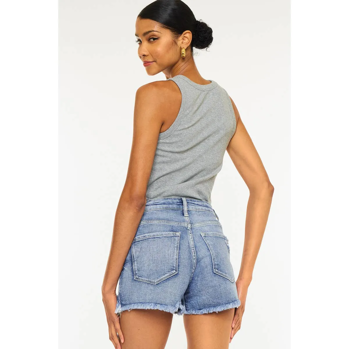 High rise mom shorts in medium denim-SALE