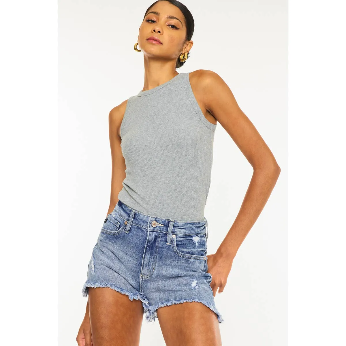 High rise mom shorts in medium denim-SALE