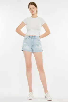 High Rise Repaired Mom Denim Shorts